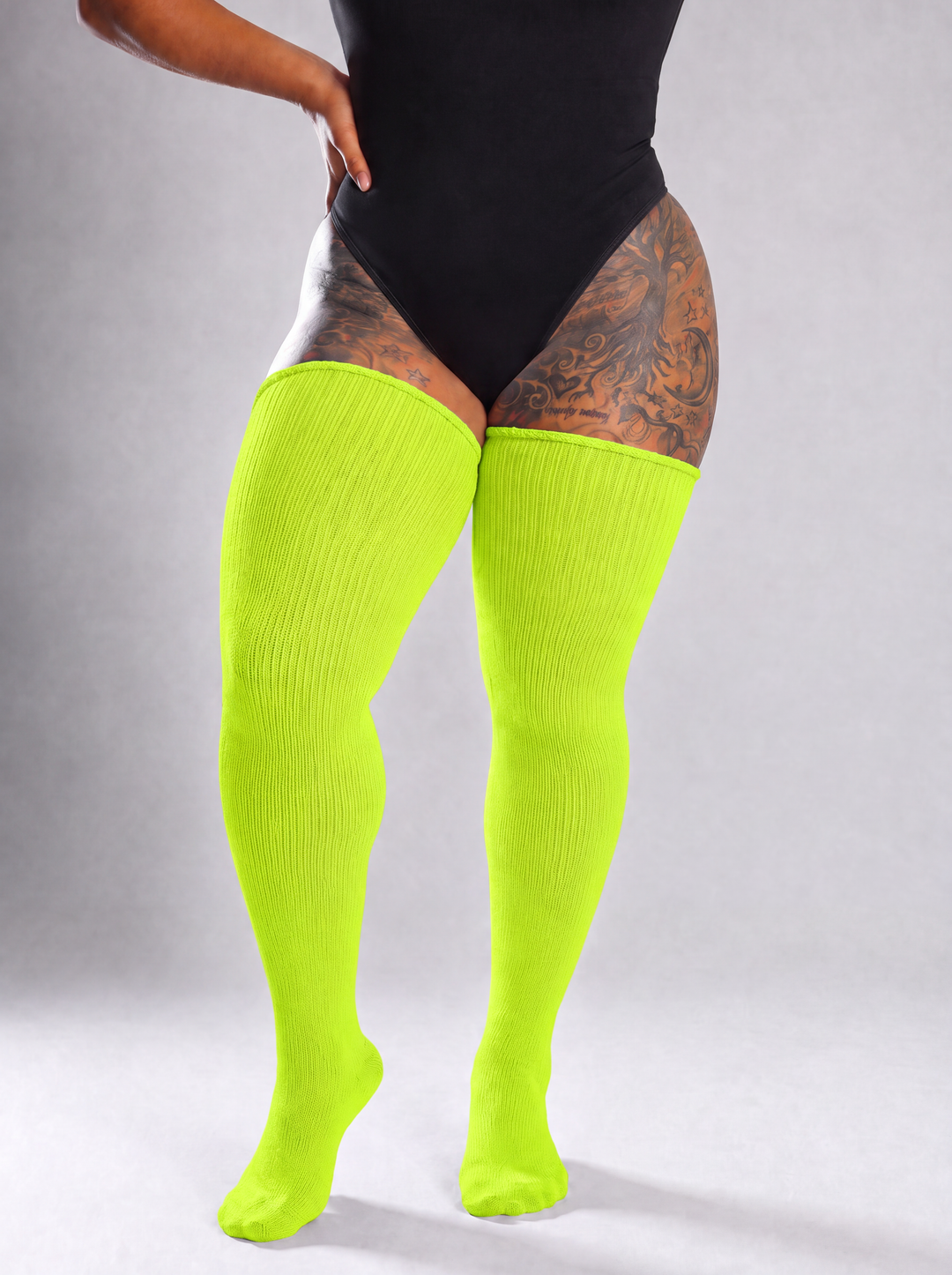 Solid lime green plus size thigh high socks