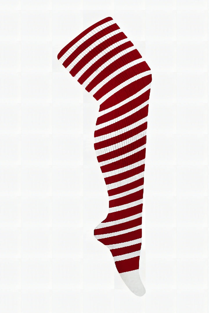 Red and white striped thigh high plus size socks
