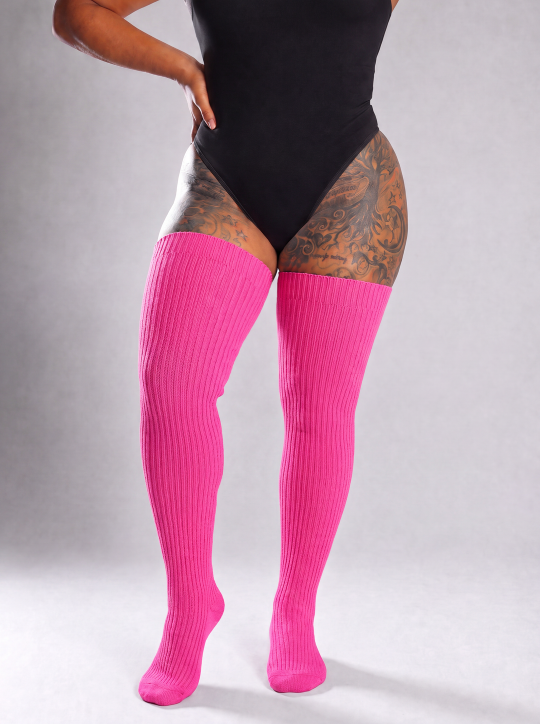 Solid fuchsia plus size thigh high socks