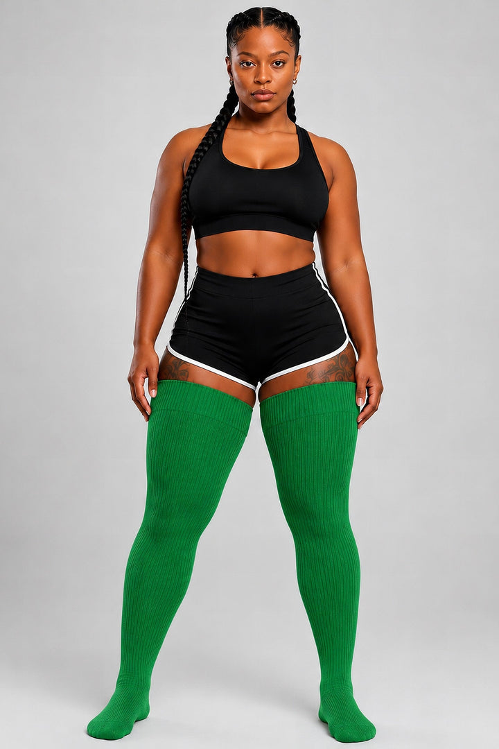 Plus size thigh high socks in solid emerald green
