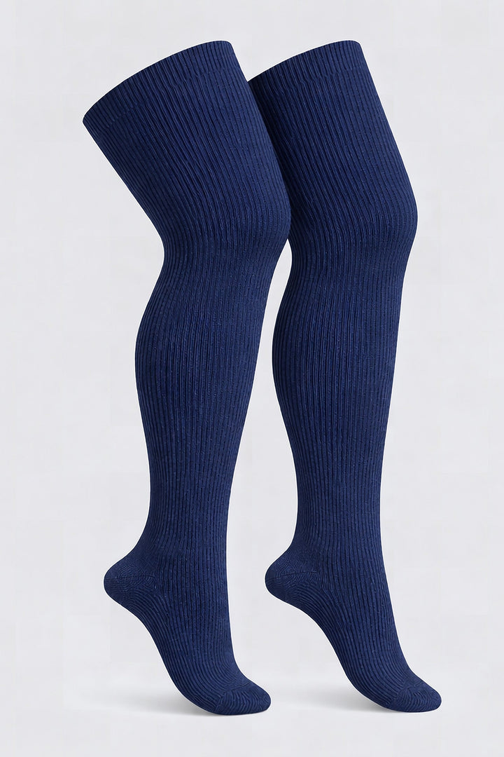 Solid navy blue plus size thigh high socks