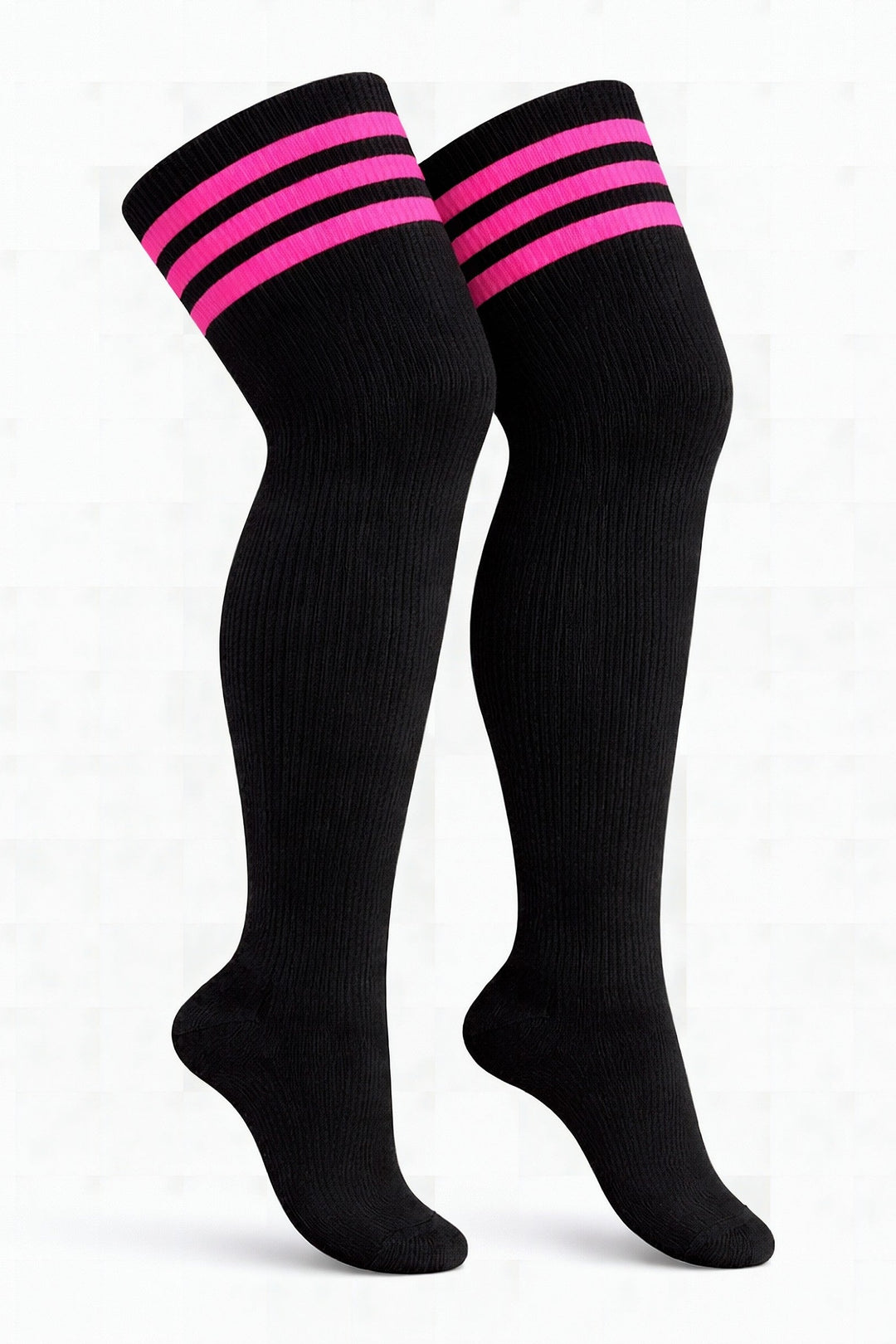 Pink plus size thigh high socks with electric pink streak pattern