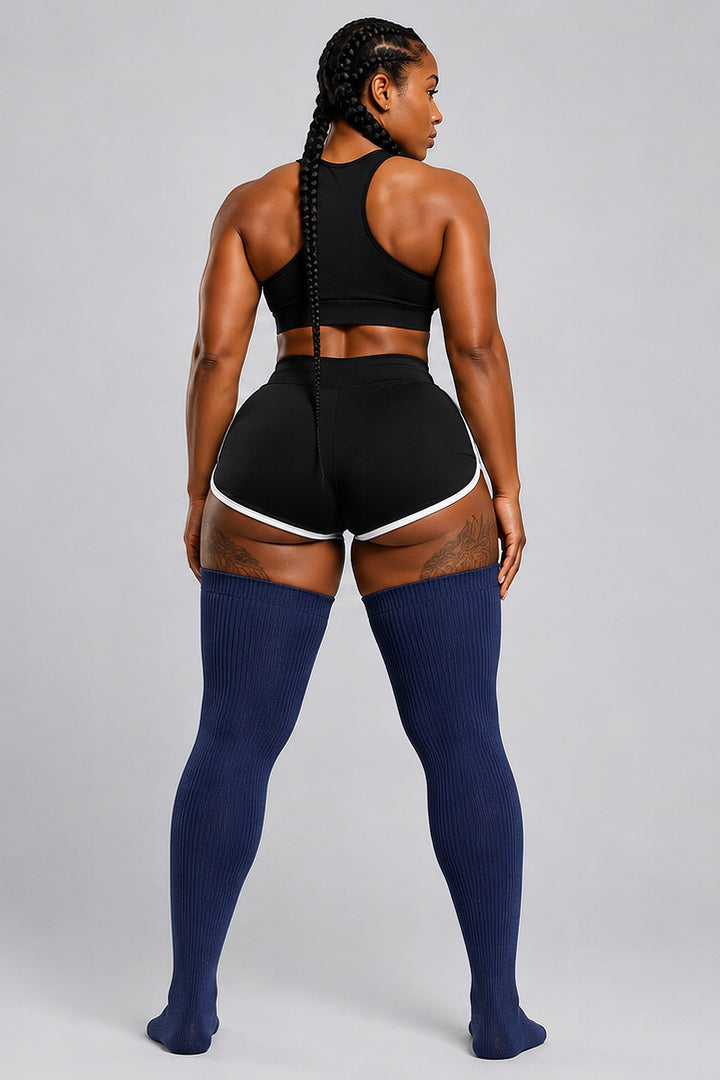 Solid navy blue plus size thigh high socks