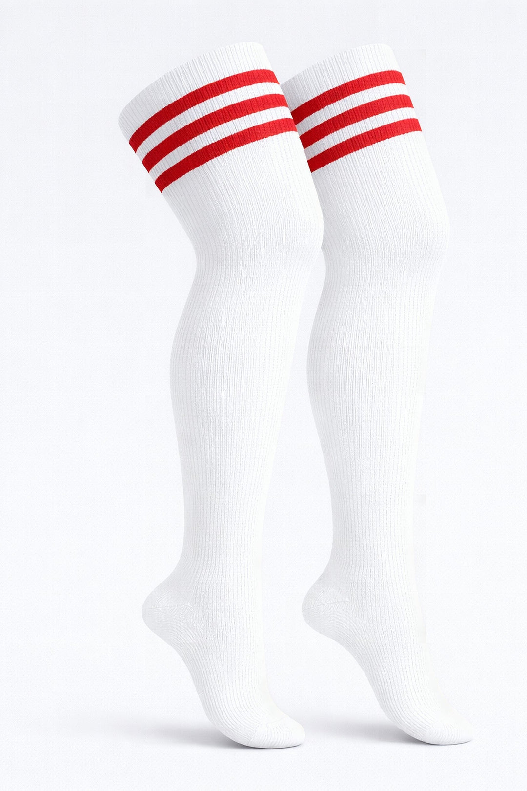 Red and white candy cane striped plus size thigh high socks