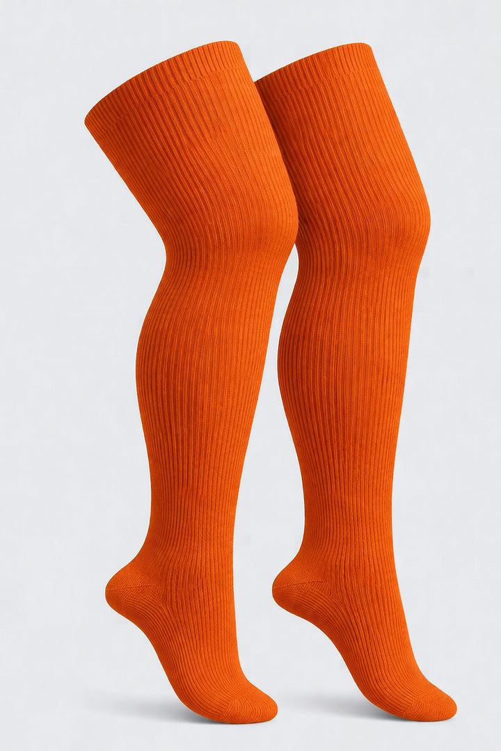 Plus size thigh high socks in warm pumpkin orange