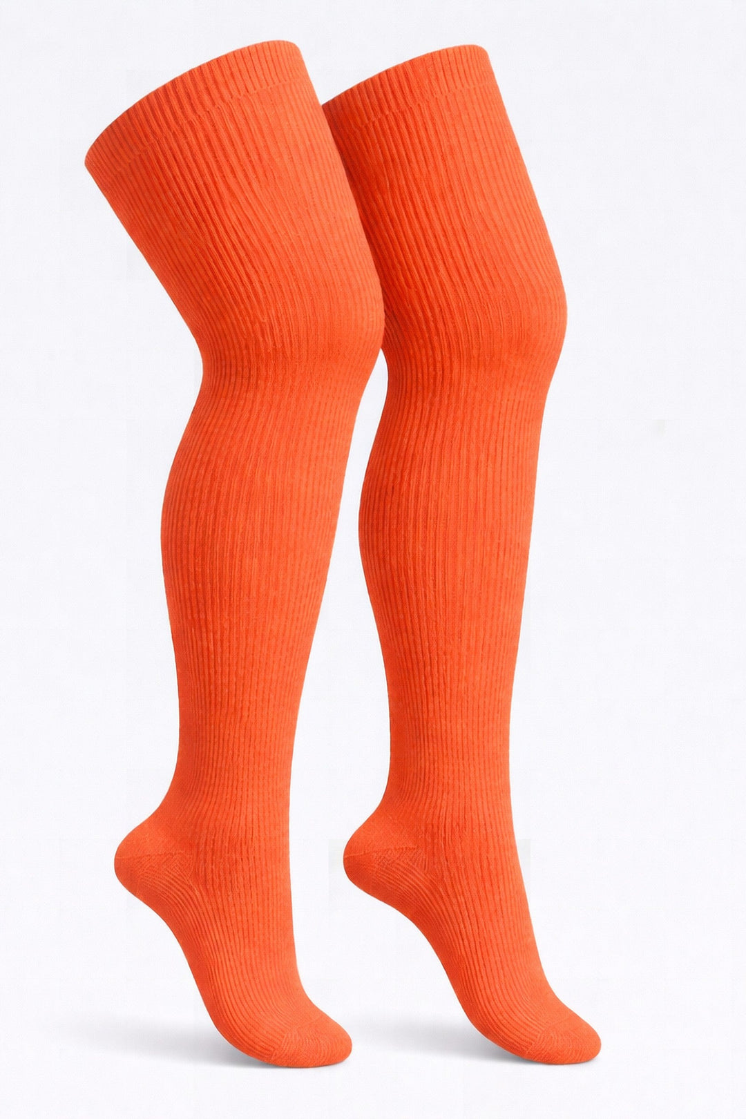 Plus size thigh high socks in warm sunset orange and pink tones