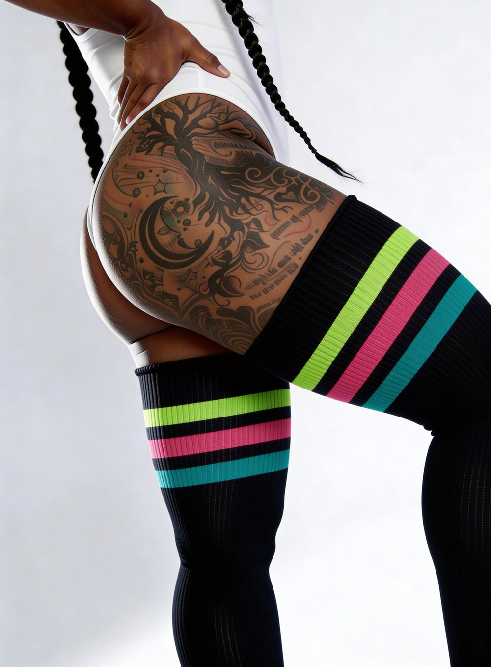 Plus size thigh high socks in multicolor spectrum stripes