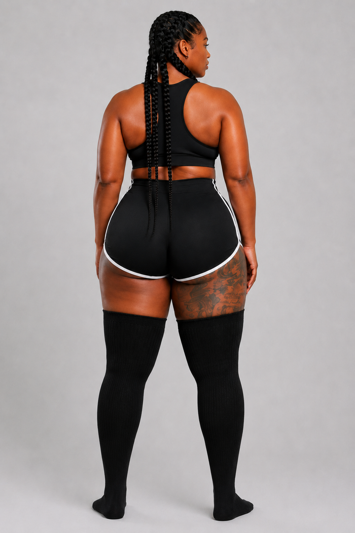 Black plus size thigh high socks
