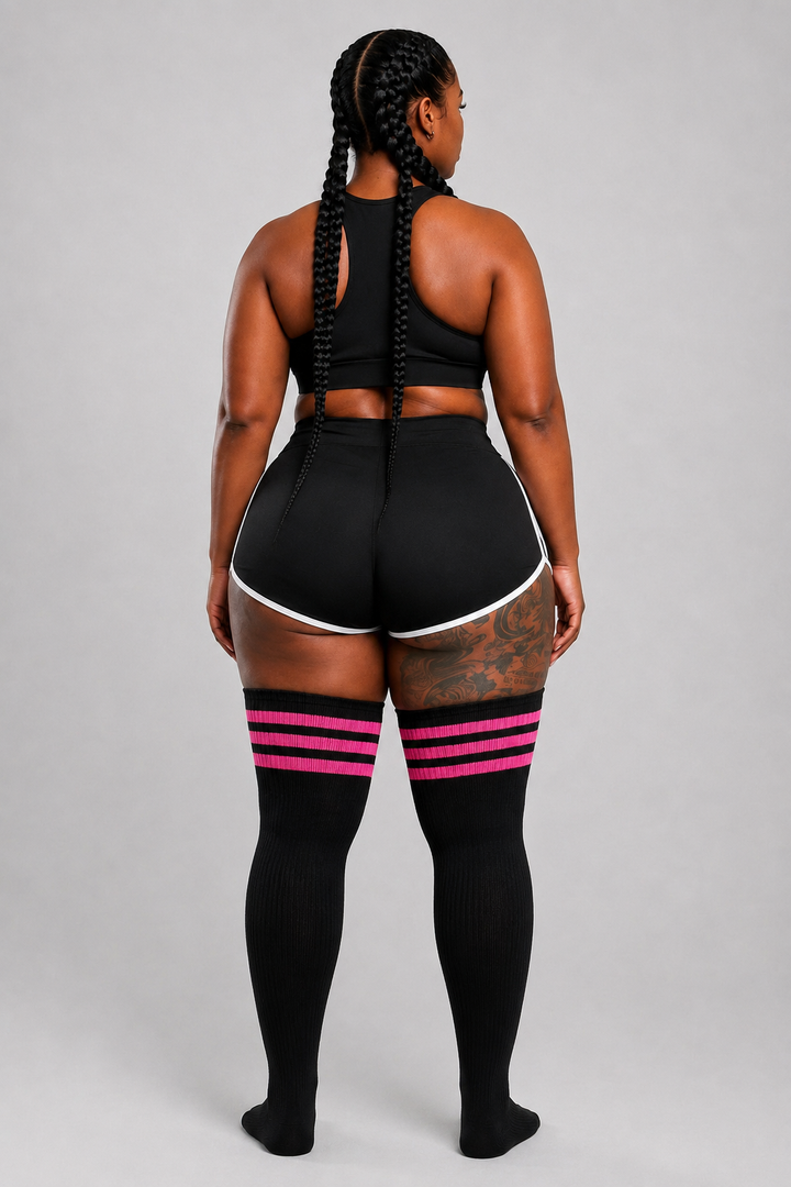 Hot pink streaked plus size thigh high socks