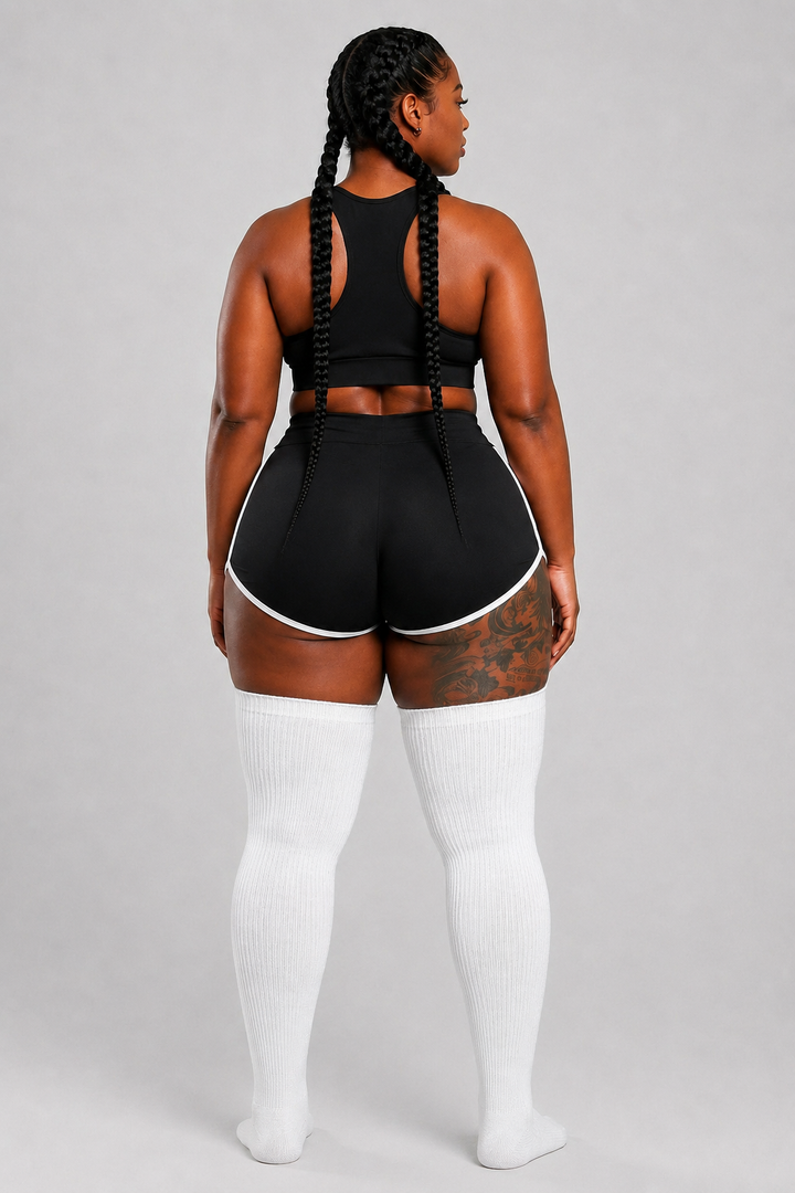 White plus size thigh high socks