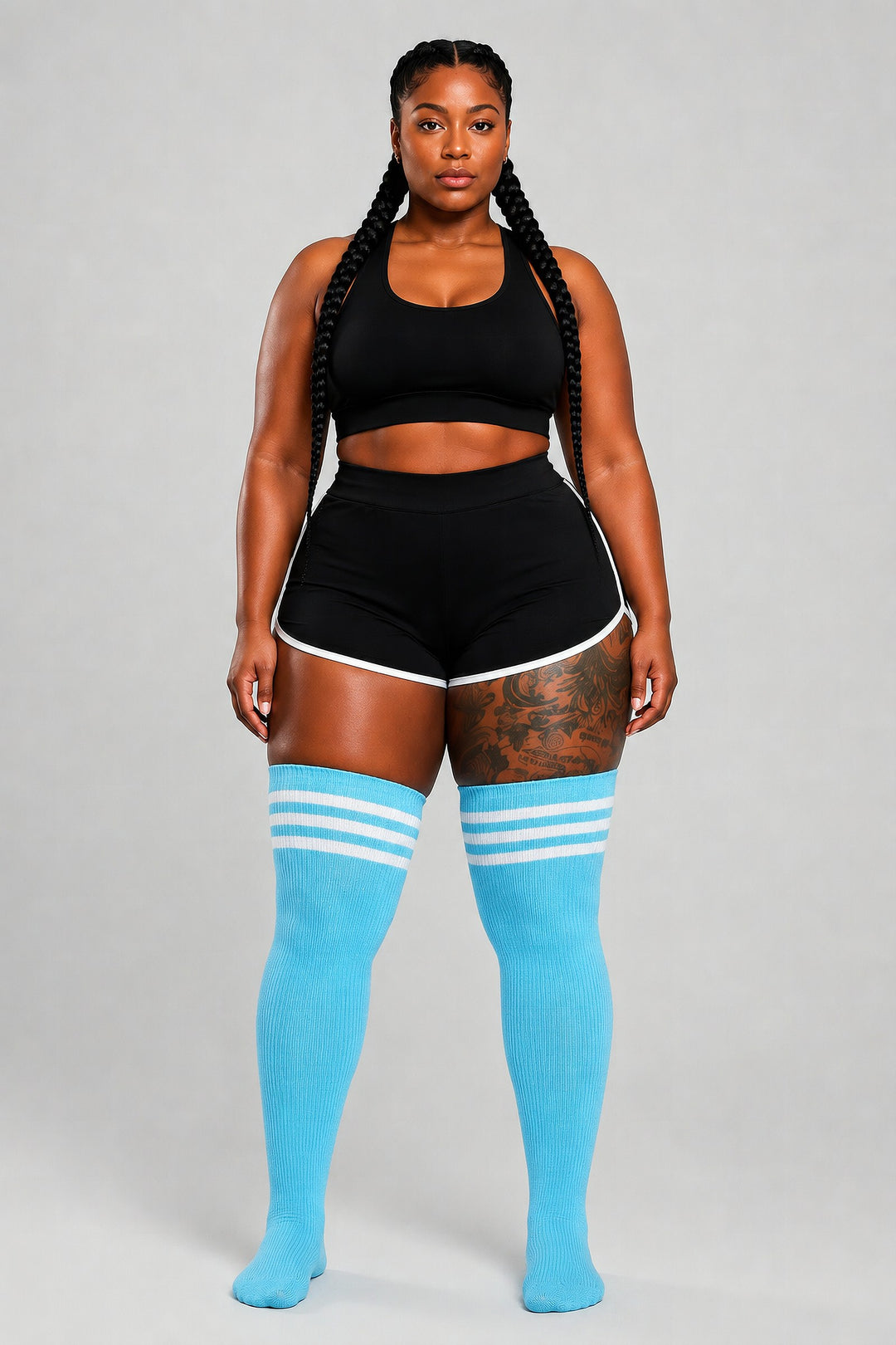 Plus size thigh high socks with lightning bolt pattern