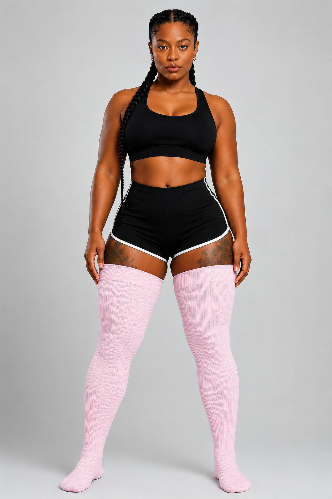 Bubblegum pink thigh high plus size socks