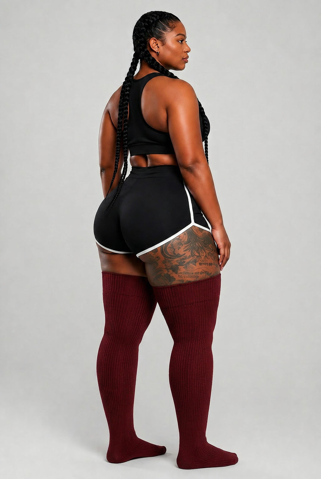 Plus size thigh high socks in deep burgundy