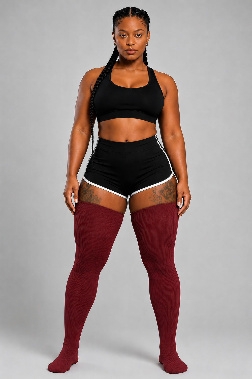 Burgundy thigh high plus size socks