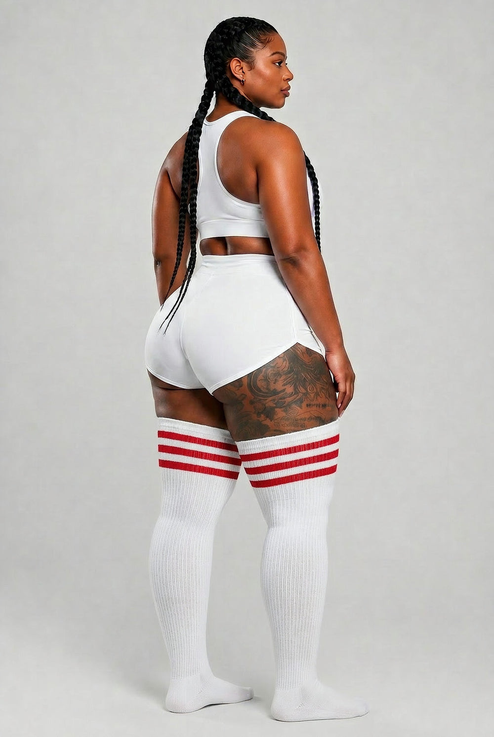 Red and white candy cane striped thigh high plus size socks