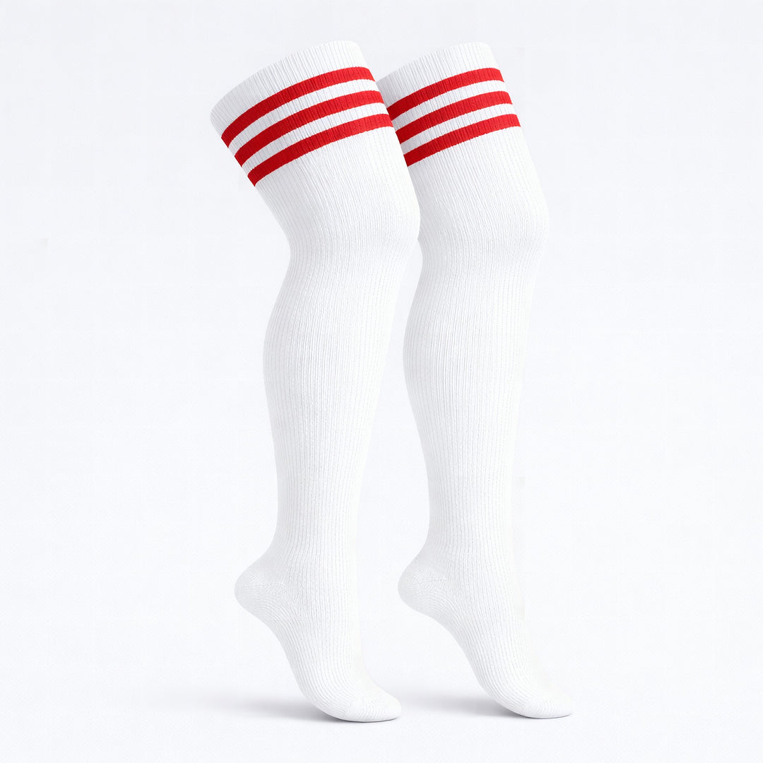 Red and white candy cane striped plus size thigh high socks