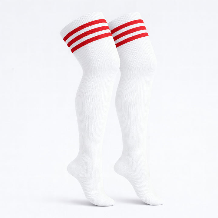 Red and white candy cane striped plus size thigh high socks