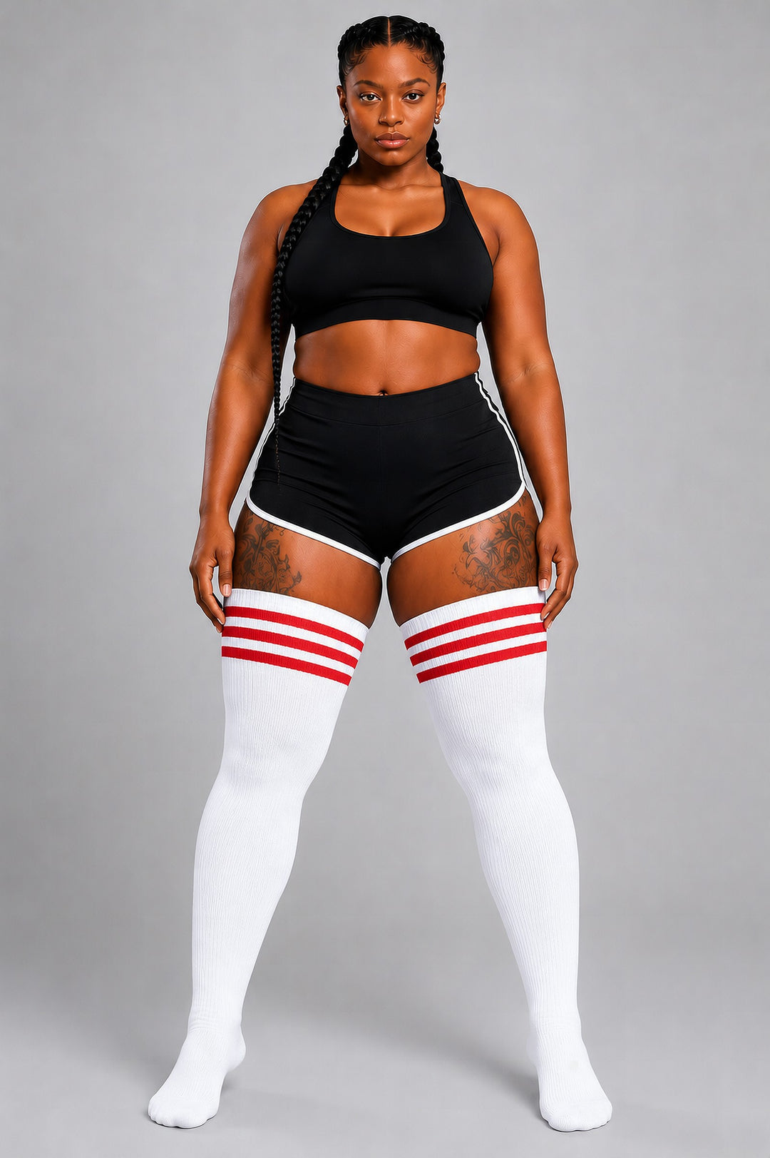 Red and white candy cane striped plus size thigh high socks