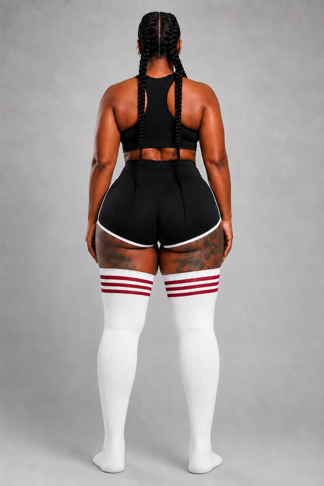 Red and white candy cane striped plus size thigh high socks