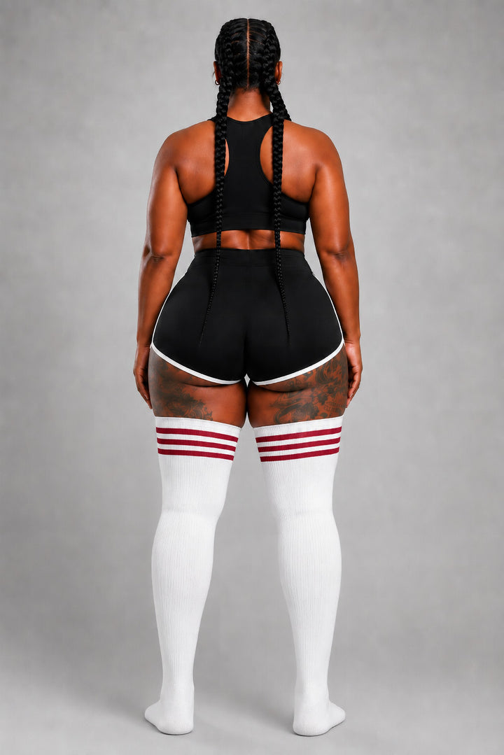 Red and white candy cane striped plus size thigh high socks