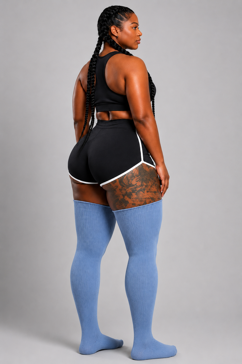 Sky blue thigh high plus size socks