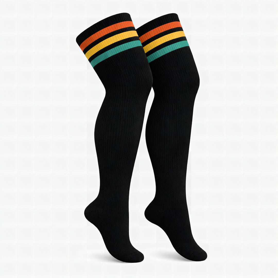 Plus size thigh high socks with cultural heritage-inspired print
