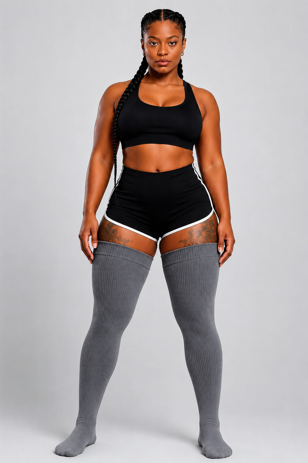 Charcoal gray thigh high plus size socks