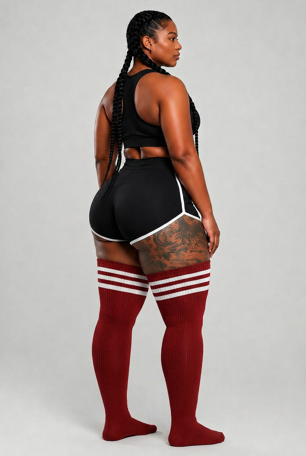 Plus size thigh high socks in deep crimson red