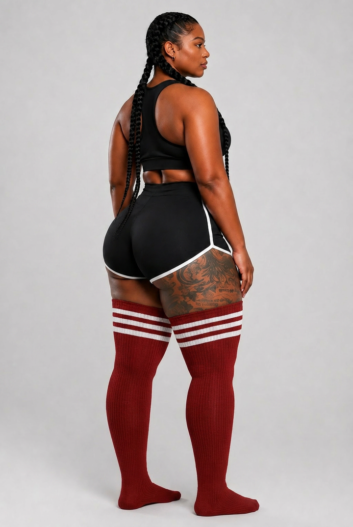 Plus size thigh high socks in deep crimson red