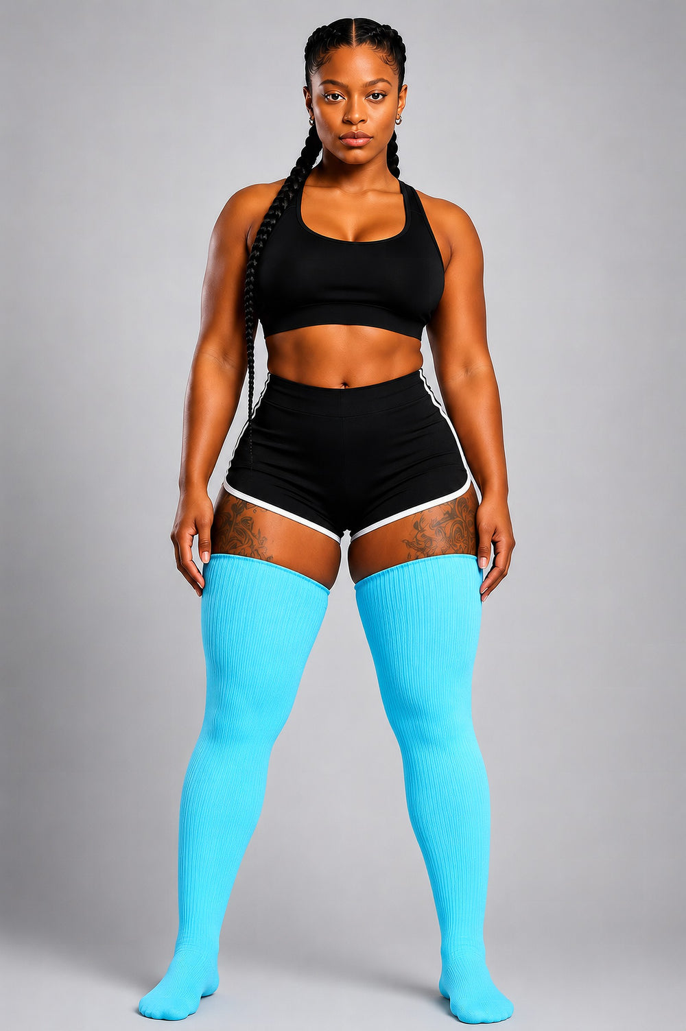 Electric blue thigh high plus size socks