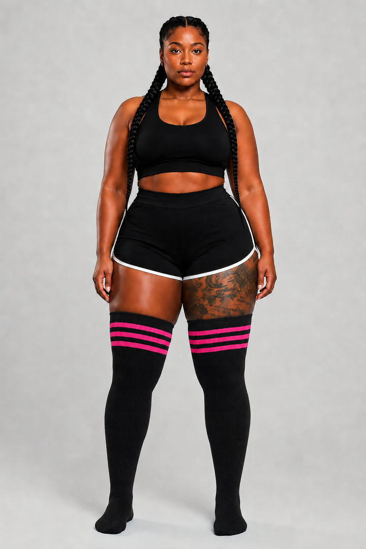 Hot pink streaked plus size thigh high socks
