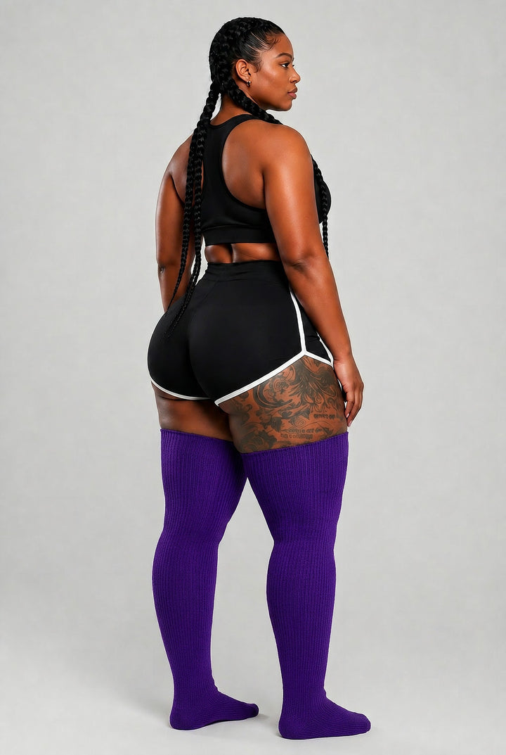 Plus size thigh high socks in amethyst purple