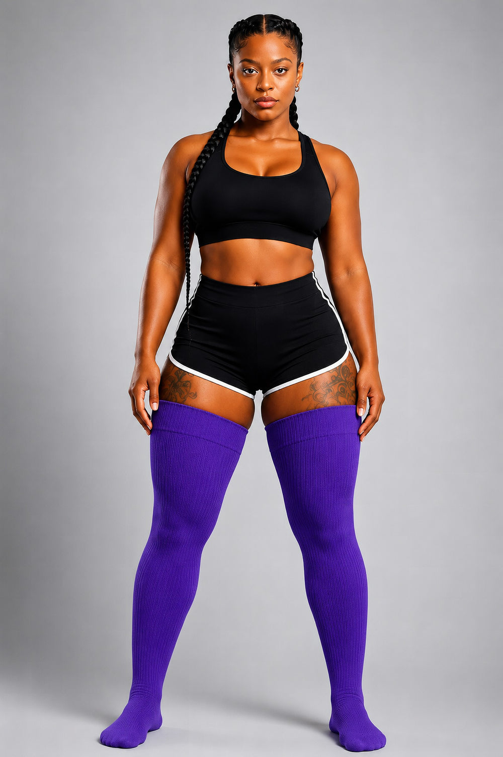Amethyst purple thigh high plus size socks