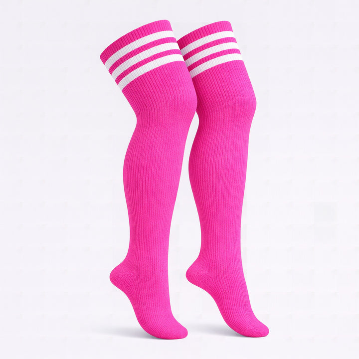Fuchsia streaked plus size thigh high socks