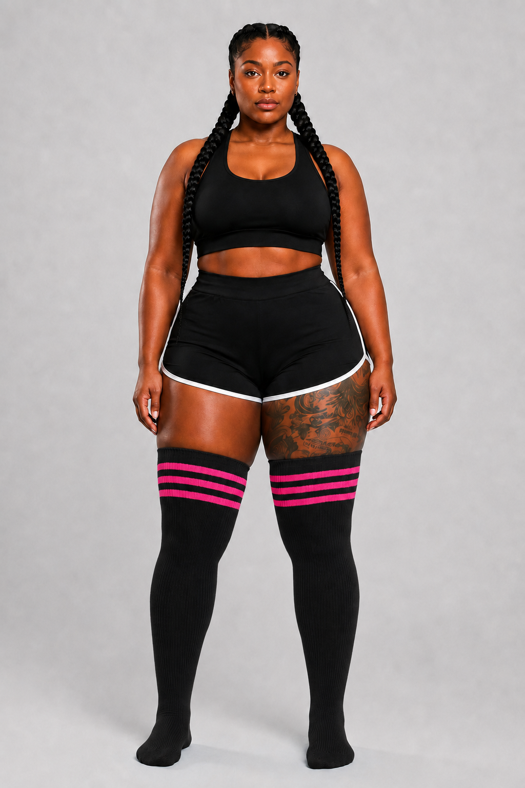 Hot pink streaked plus size thigh high socks