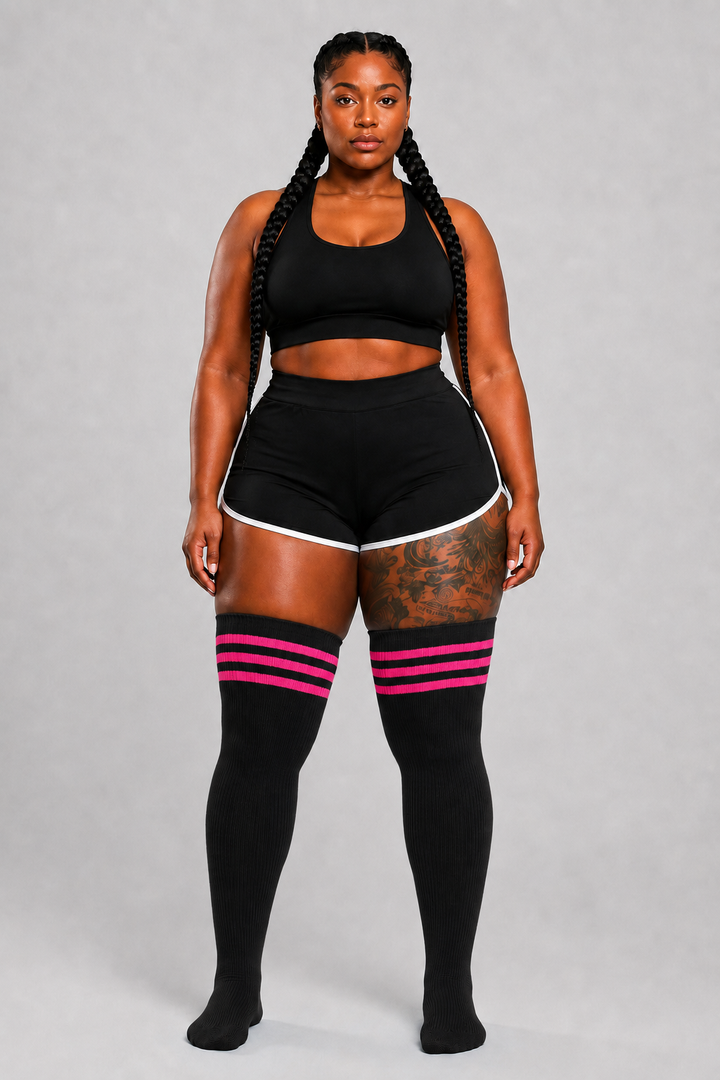 Hot pink streaked plus size thigh high socks