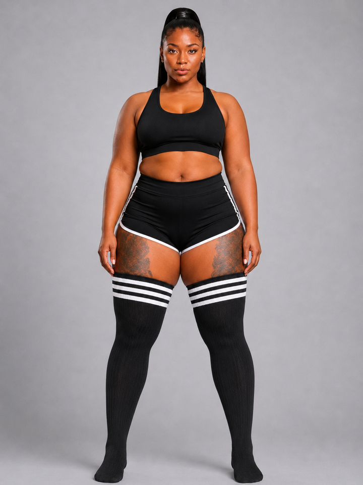 Black socks with white horizontal stripes