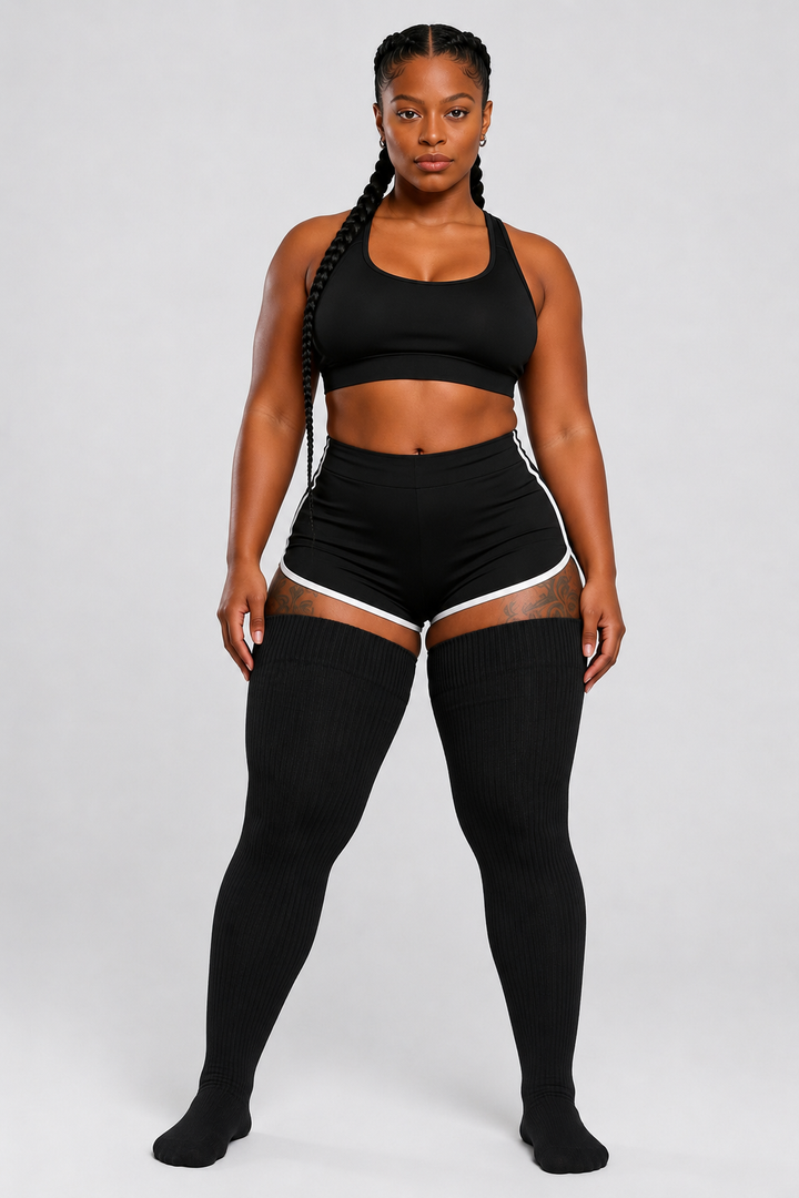 Black thigh high plus size socks