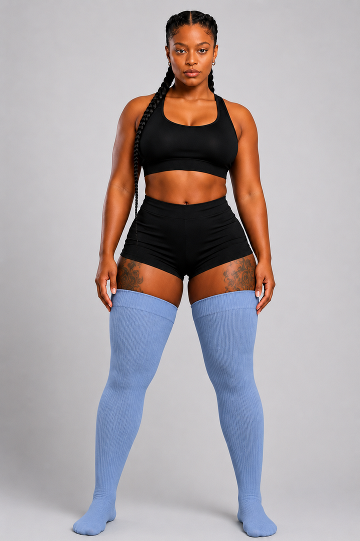 Sky blue thigh high plus size socks