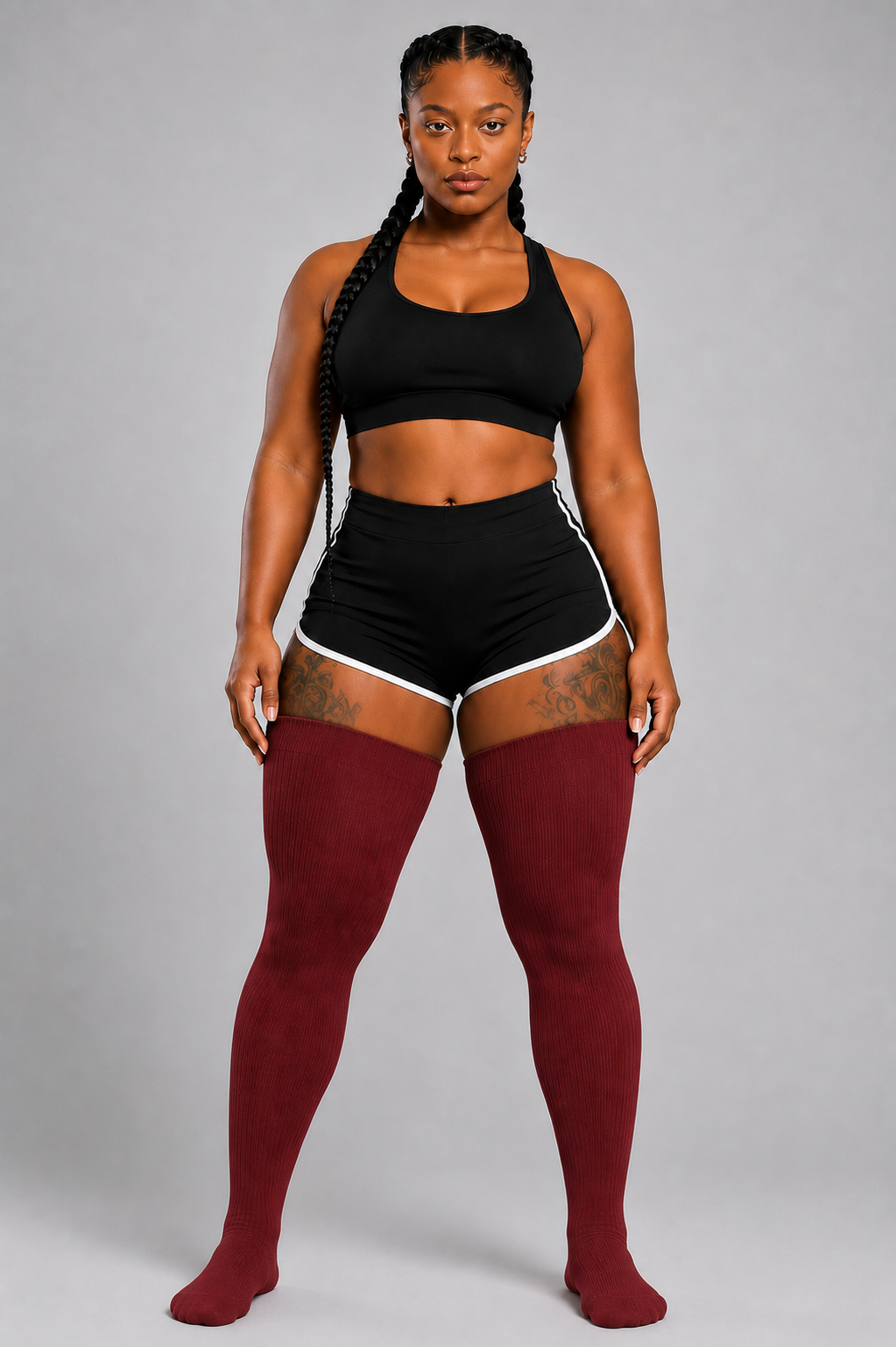 Burgundy thigh high plus size socks