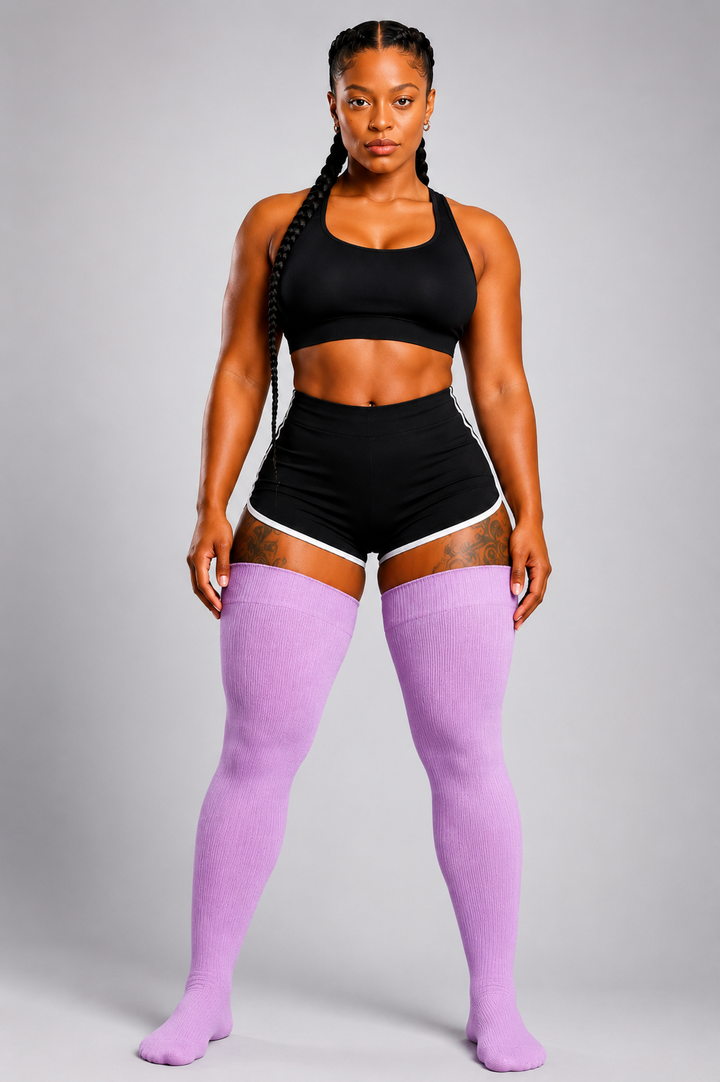 Lilac purple thigh high plus size socks