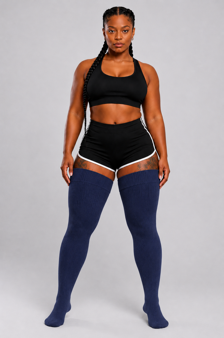 Navy blue thigh high plus size socks