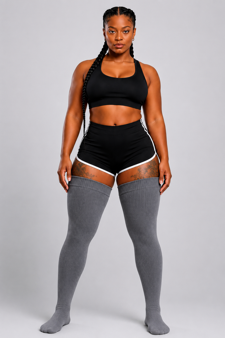 Charcoal gray thigh high plus size socks