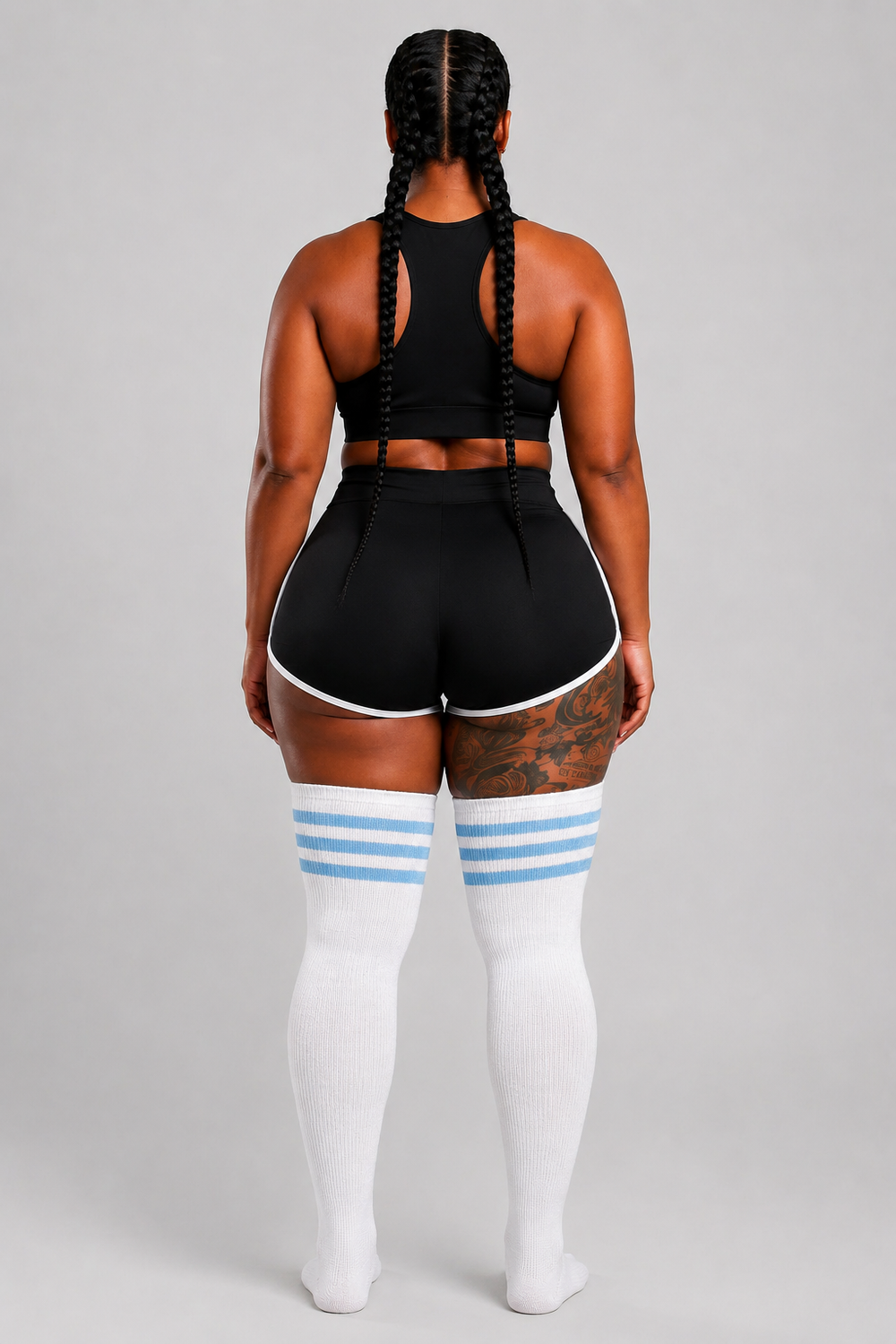 Blue and white striped plus size thigh high socks