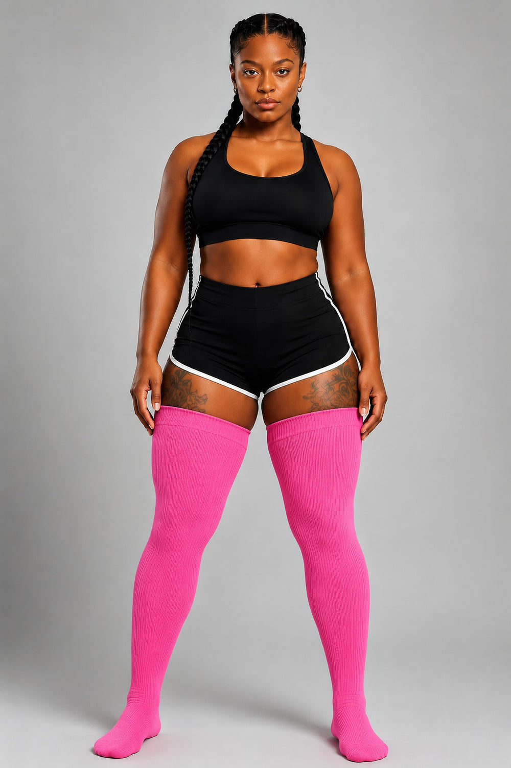 Fuchsia pink thigh high plus size socks