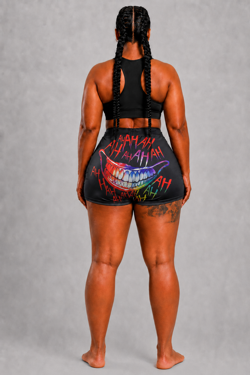 Booty shorts with pop art chicken print in bold colors