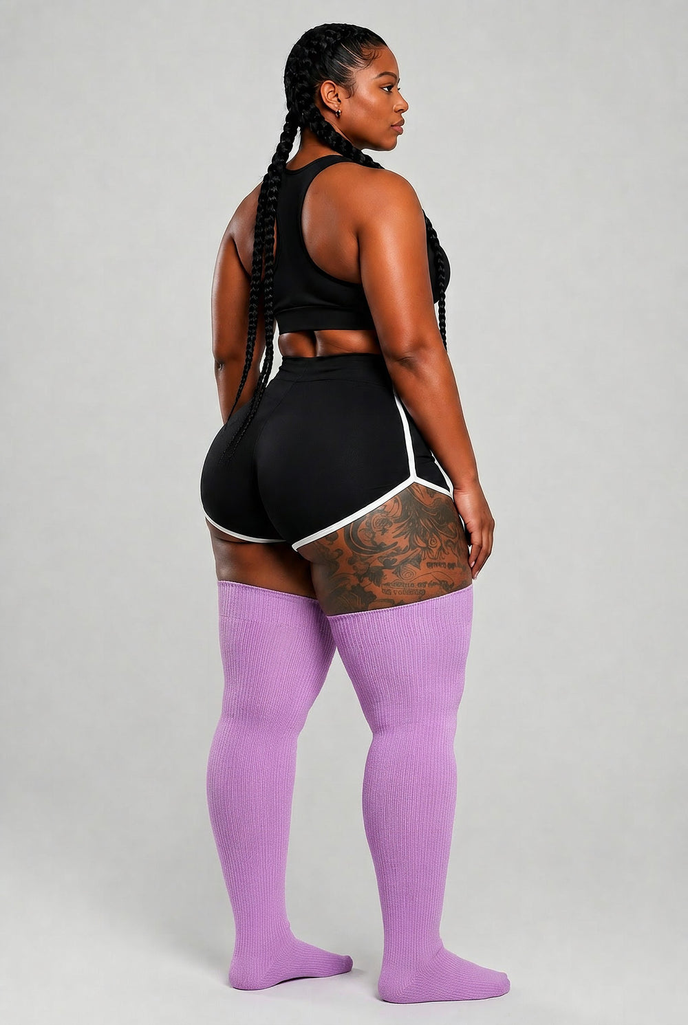 Plus size thigh high socks in soft lilac purple