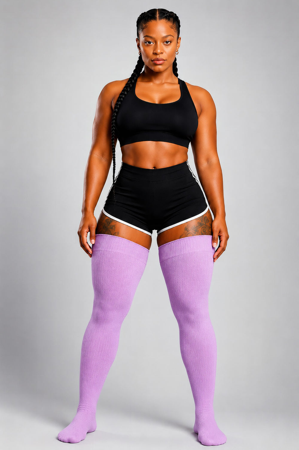Lilac purple thigh high plus size socks