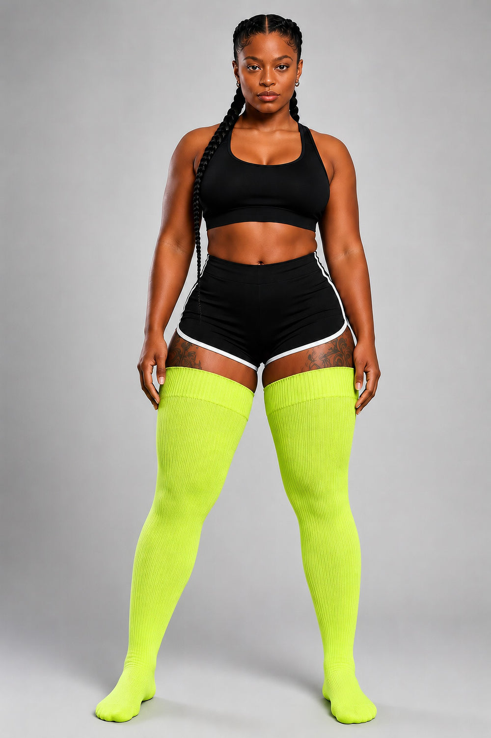 Lime green thigh high plus size socks