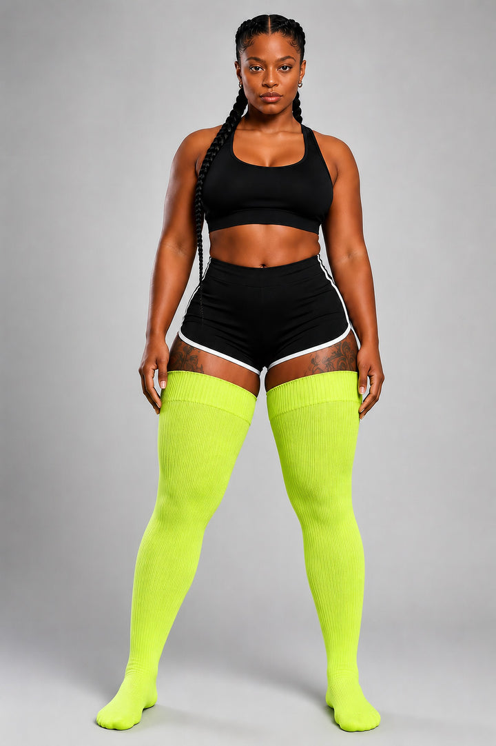 Lime green thigh high plus size socks